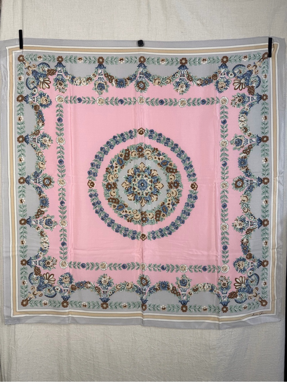 Vintage 1988 Ginnie Johansen 100% Silk Floral Scarf 34” Square Japan